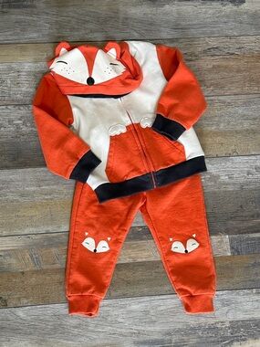 Mayoral Fox Hoodie Set Boys 18M Orange Zip Jacket Outfit
